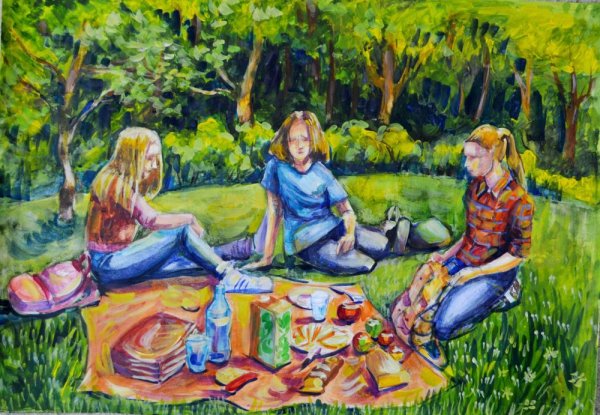 Люди на пикнике рисунок