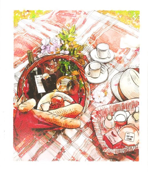 Чаепитие на фоне иллюстрации