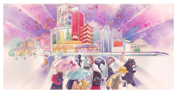 Токио акварелью