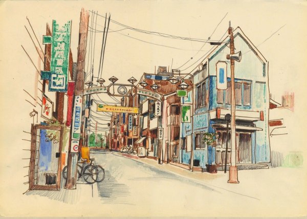 Японские улочки зарисовки