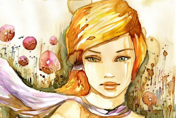 Девушка лето рисунок акварелью