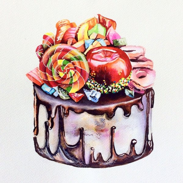 Торт рисунок акварелью