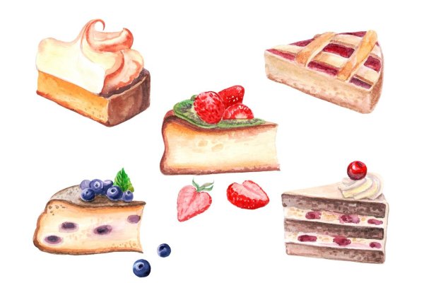 Кусок торта акварельный