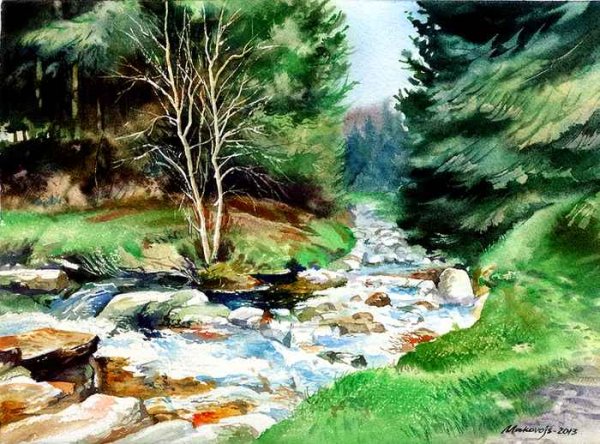 Ручеек акварель