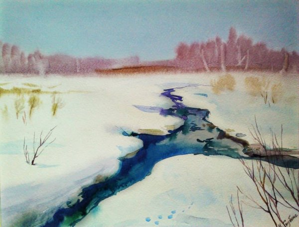 Весенние ручейки акварелью