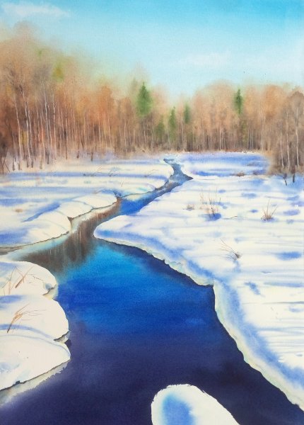 Весенний пейзаж акварелью
