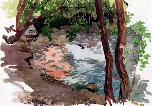 Ручей акварель