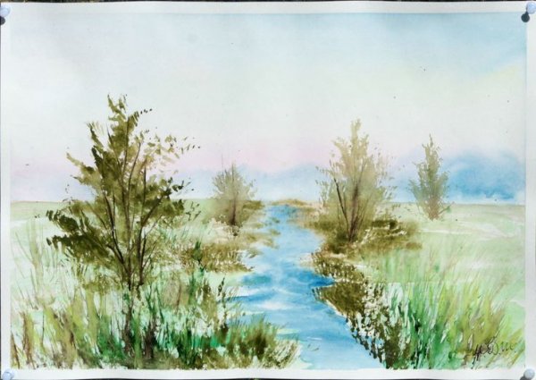 Ручей акварель