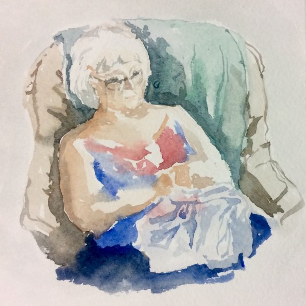 Бабушка рисунок акварель