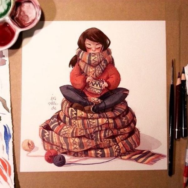 Девушка вязальщица арт