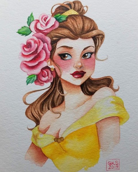 Принцессы Дисней Белль акварелью