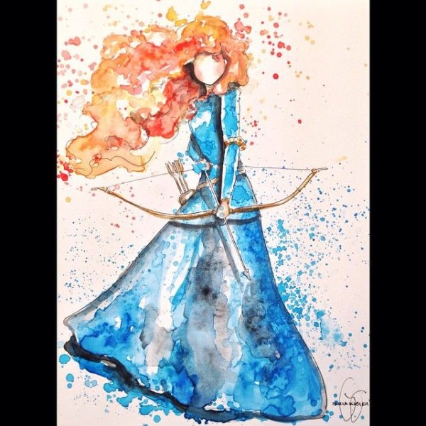 Мерида Дисней рисунок акварелью