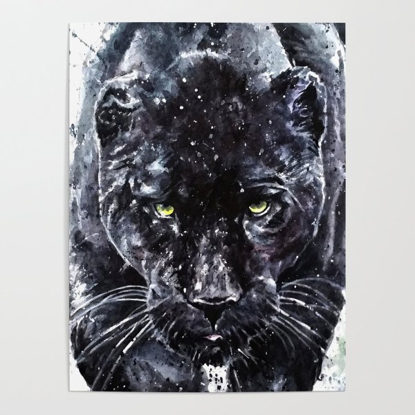 Черная пантера акварель