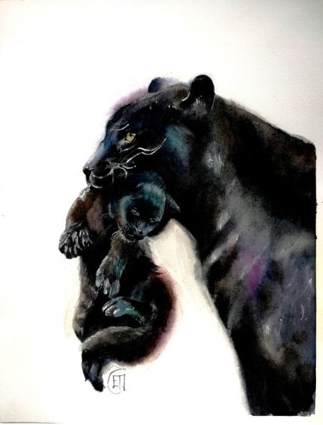 Черная пантера акварель