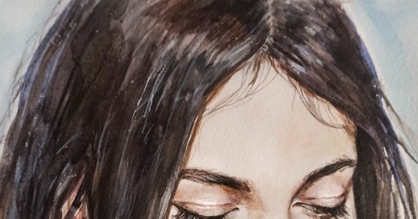 Акварель портрет девушки брюнетки