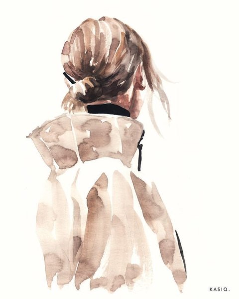 Акварель девушка со спины