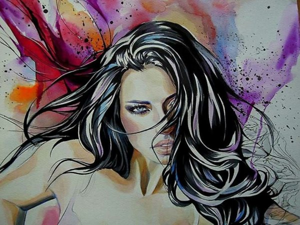 Женщина брюнетка акварель
