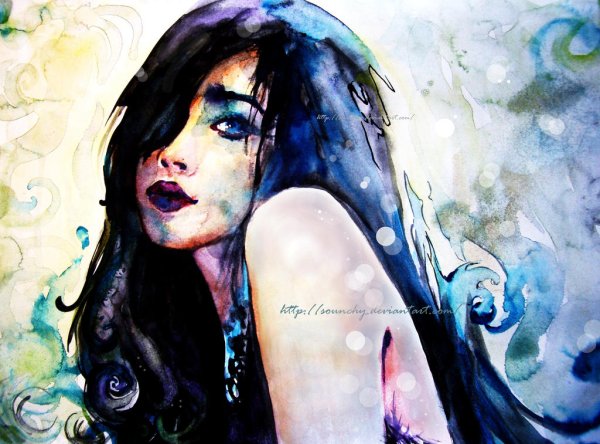 Девушка брюнетка акварель