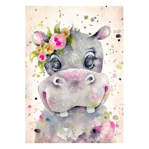 Гиппопотам акварелью