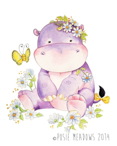 Бегемот акварелью