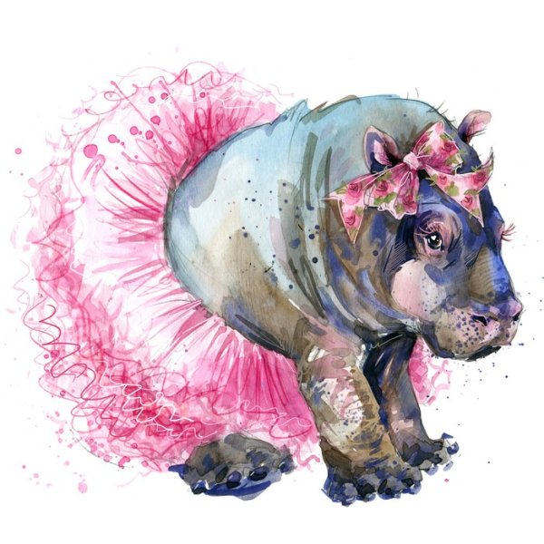 Бегемотик акварель