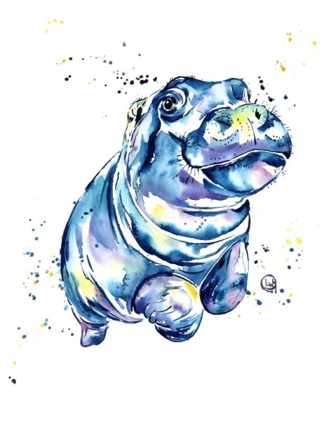 Бегемотик детям гуашью