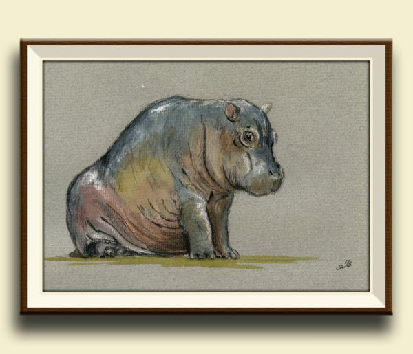 Бегемотик акварель