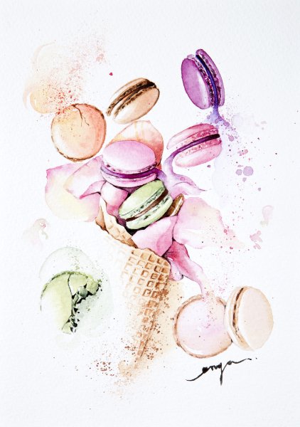 Макаронс рисование акварель