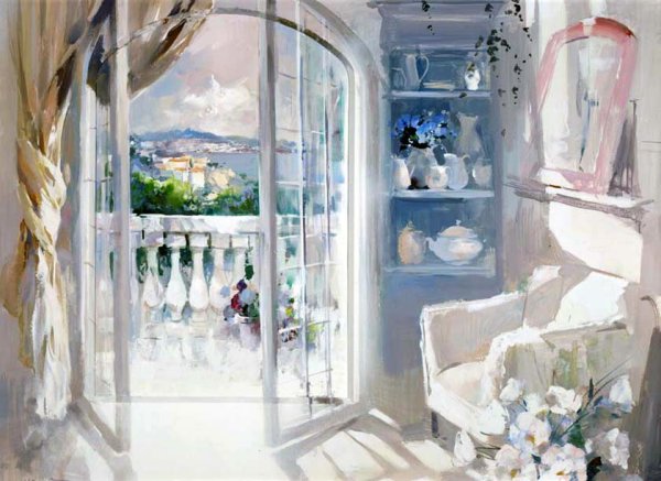Вид из окна акварелью