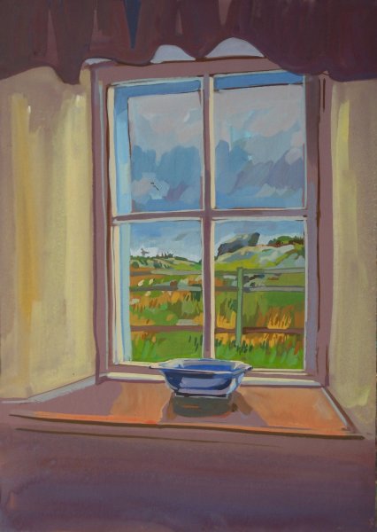 Акварель окно с цветами