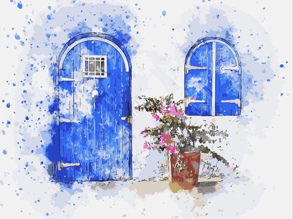 Здание с окном акварель