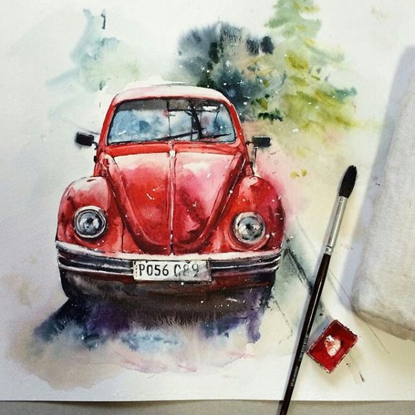 Транспорт акварелью