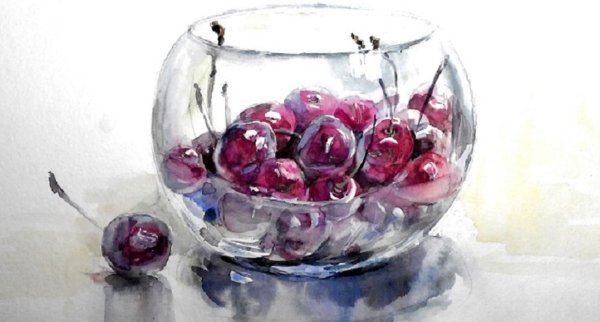 Прозрачная ваза акварелью