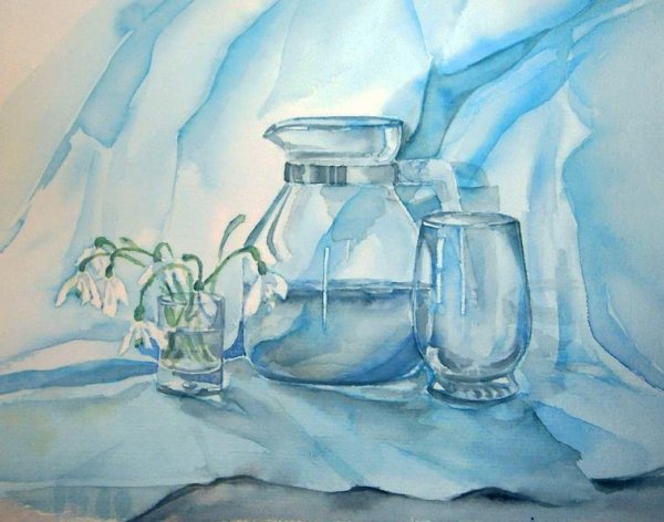 Стеклянный кувшин акварелью