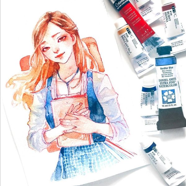 Скетч девочка акварель