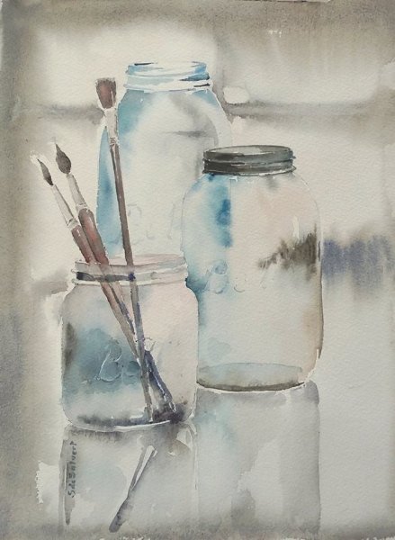 Стеклянная банка акварелью