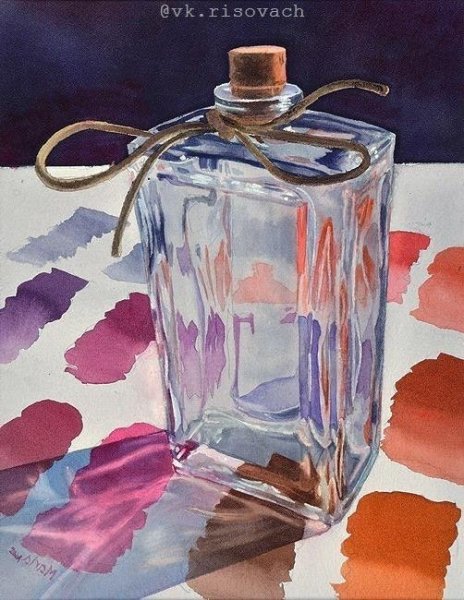 Стеклянный стакан акварелью