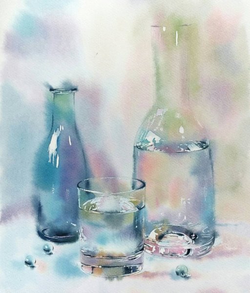 Стеклянные предметы акварелью