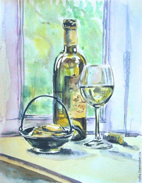 Натюрморт со стеклом акварель
