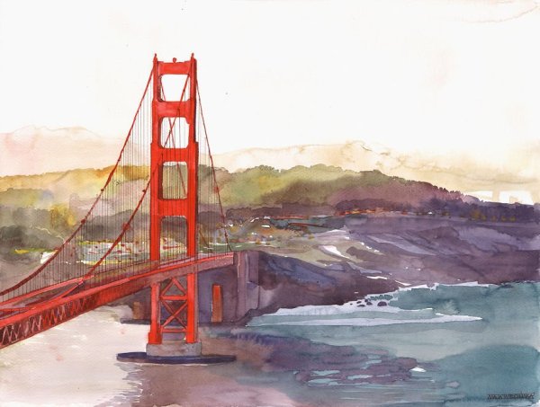 Мост Сан Франциско акварель