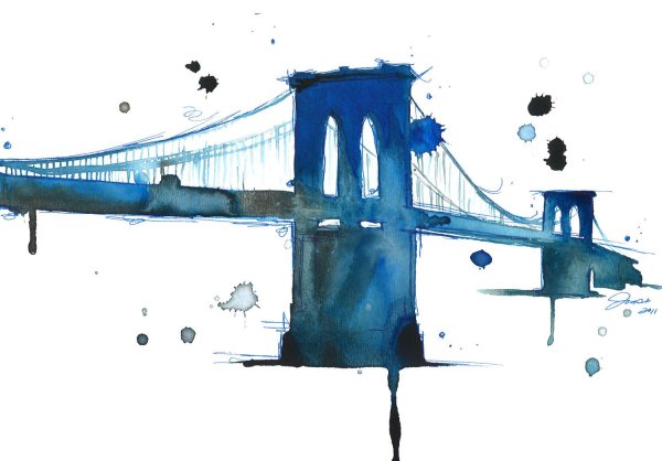 Бруклинский мост акварель