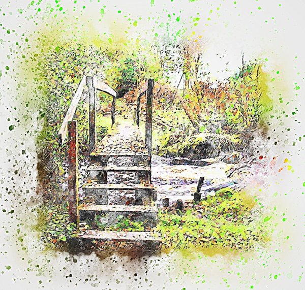 Мостик акварель