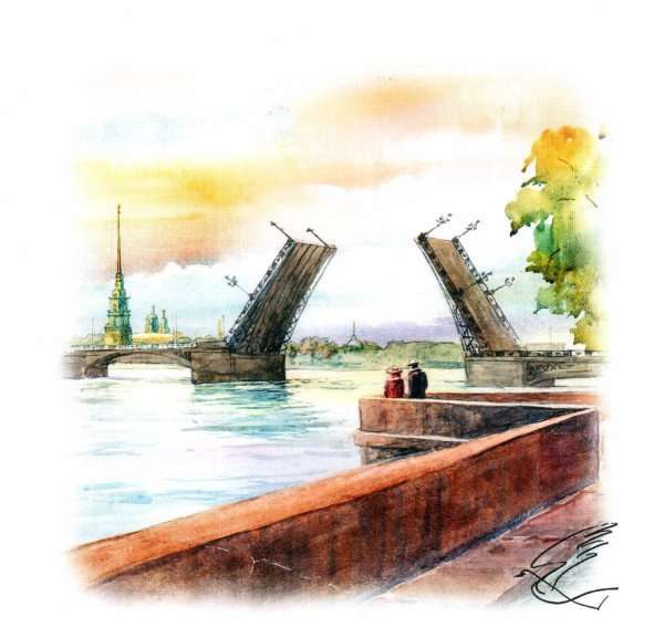 Мосты Петербурга акварель