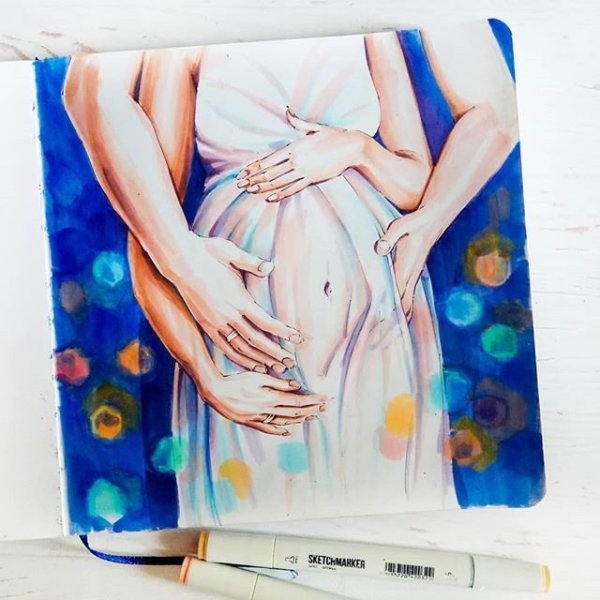 Беременность акварель