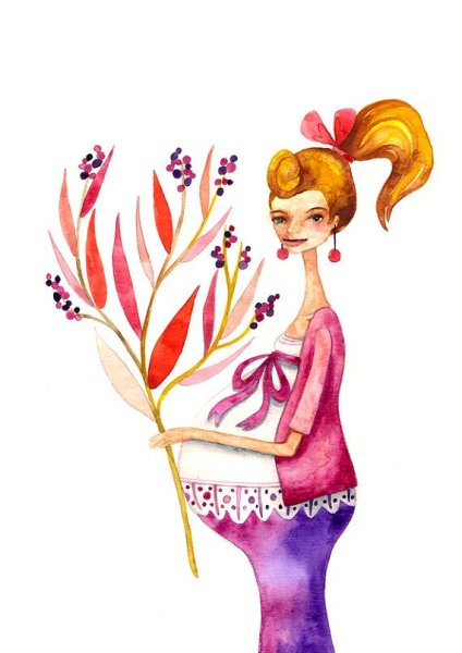 Беременная девушка акварель