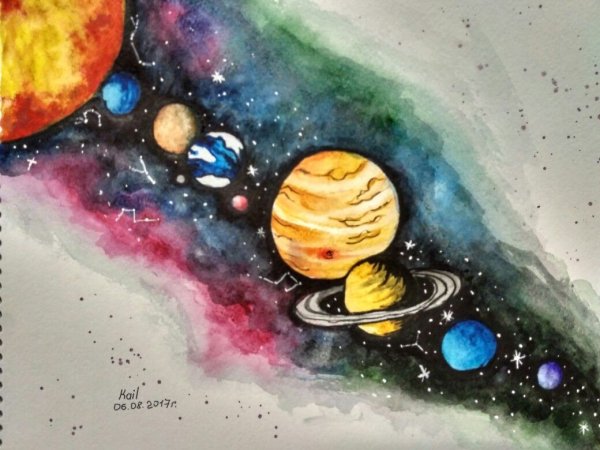 Космос акварель эскиз