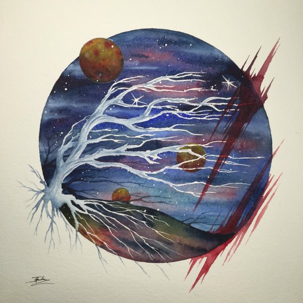 Простые рисунки акварелью Планета