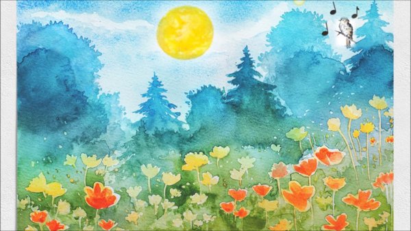 Пейзаж акварелью