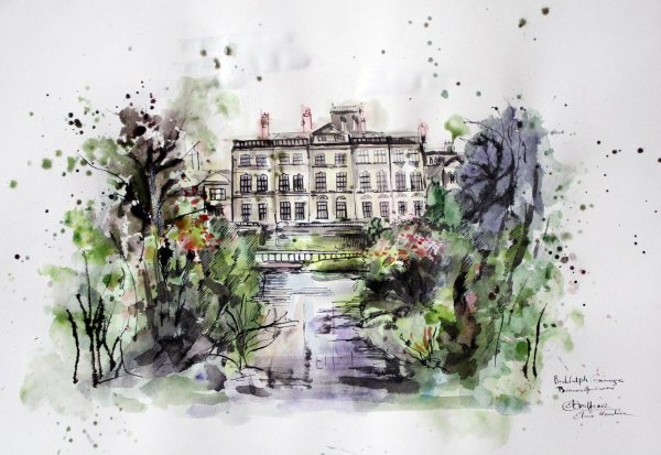 Акварельная Графика городской пейзаж