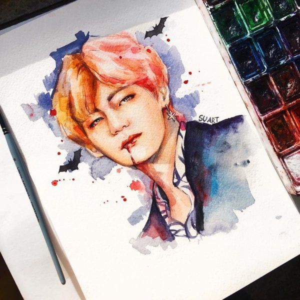 БТС акварелью Тэхен